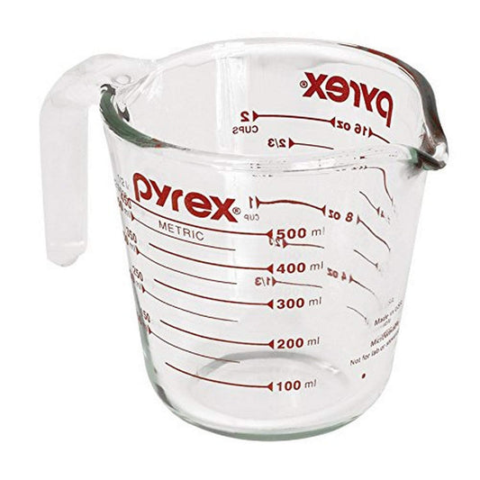 Pyrex Prepware 2-Cup Measuring Cup Red Graphics Clear